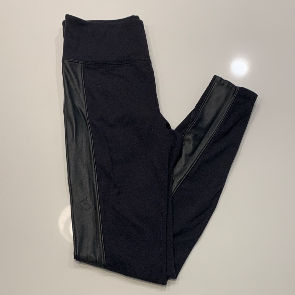 Athleta Black Leggings with Faux-Leather Side Panels
